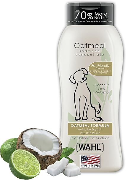 Wahl USA Dry Skin & Itch Relief Pet Shampoo for Dogs – Oatmeal Formula with Coconut Lime Verbena & Pet Friendly Formula, 24 Oz - Model 820004A