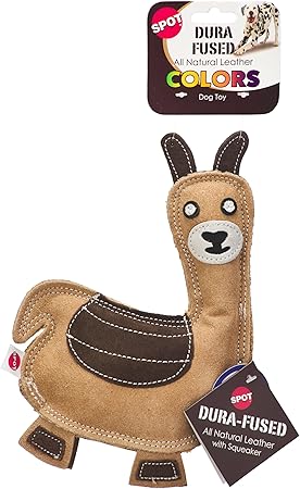 SPOT Dura-Fused Colors Llama - Colorful Leather Dog Toys with Squeaker, Made with Real Leather and Jute Fabric, Durable Stuffed Toy for Dogs and Puppies, 9in, Color May Vary