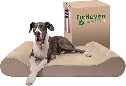 Furhaven Orthopedic Dog Bed for Extra Large Dogs w/ Removable Washable Cover, For Dogs Up to 180 lbs - Microvelvet Luxe Lounger Contour Mattress - Clay, Giant/XXXL