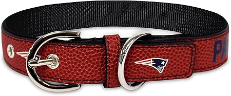 Pets First Tough Leather Pet Collar NFL New England Patriots Premium Dog Collar, Limited Edition, Size Medium. Best & Strongest Heavy-Duty Dog Collar!, Medium (16-20