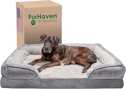 Furhaven Orthopedic Dog Bed for Large Dogs w/ Removable Bolsters & Washable Cover, For Dogs Up to 125 lbs - Plush & Velvet Waves Perfect Comfort Sofa - Granite Gray, Jumbo Plus/XXL