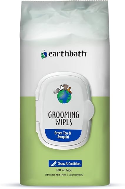 earthbath Grooming Wipes - Dog Wipes for Paws and Butt, Best Pet Wipes for Dogs & Cats, Helps Itchy & Dry Skin -Green Tea & Awapuhi 100 Count (1 Pack)