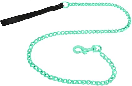 Platinum Pets Coated Chain Leash with Black Leather Handle, 48-Inch by 4mm, Candy Mint