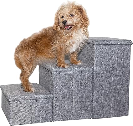 Dog Stairs by Tidy Niches: Collapsible Pet Stairs for Small Dogs - Adjustable Dog Steps for Bed and Couch - Pet Steps for Small Dogs with Storage - Puppy Stairs (Grey)