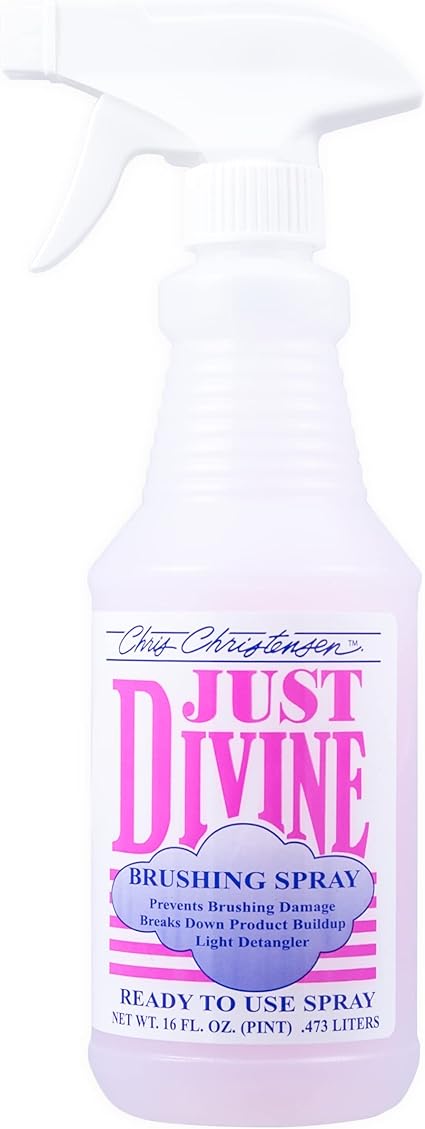 Chris Christensen Just Divine Dog Brushing Spray, Groom Like a Professional, Prevents Brushing Damage, Light Detangler, Ready to Use, All Coat Types, Made in USA, 16oz