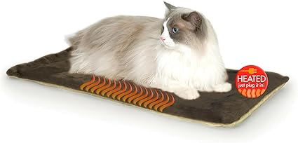 K&H Pet Products Heated Thermo-Kitty Mat, Indoor Heated Cat Bed, Pet Heat Pad for Indoor Cats and Small Dogs, Cat Heating Pad, Electric Thermal Warming Cat Bed Mat, Mocha/Tan 12.5 X 25 Inches