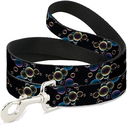 Dog Leash Bubbles Black Iridescent Multi Color 6 Feet Long 1.0 Inch Wide