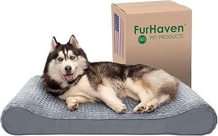 Furhaven Memory Foam Dog Bed for Large Dogs w/ Removable Washable Cover, For Dogs Up to 75 lbs - Ultra Plush Faux Fur & Suede Luxe Lounger Contour Mattress - Gray, Jumbo/XL