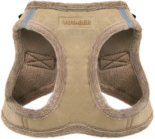 Voyager Step-in Plush Dog Harness – Soft Plush, Step in Vest Harness for Small and Medium Dogs by Best Pet Supplies - Latte Suede, XS (Chest: 13-14.5