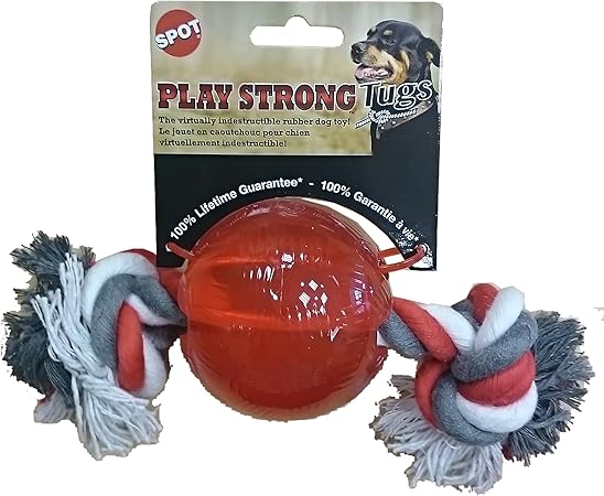 SPOT Ethical Pets 54104 Play Strong Rubber Ball with Rope, 3.25