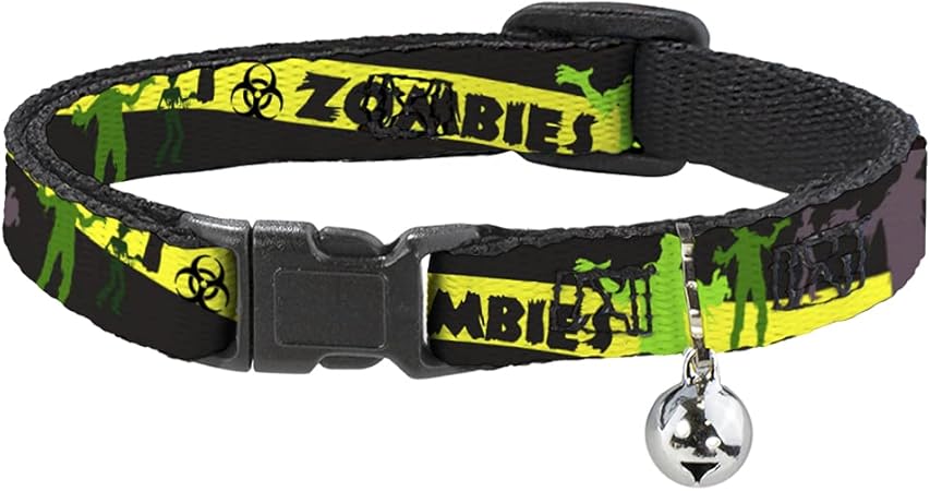 Cat Collar Breakaway Zombies Biohazard Black Yellow Green 8 to 12 Inches 0.5 Inch Wide