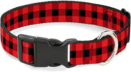 Buckle-Down PC-W30230-WM Buffalo Plaid Black/Red Plastic Clip Collar, Wide Medium/16-23