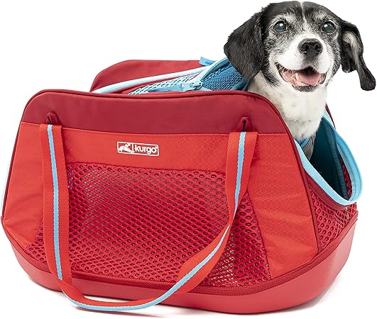 Kurgo Explorer Dog Carrier, Soft-Sided Pet Travel Carrier for Dogs and Cats, Barn Red/Coastal Blue