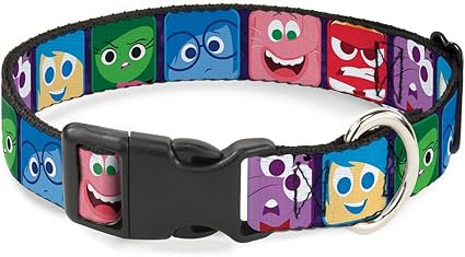 Buckle-Down Plastic Clip Collar - Inside Out 6-Character Esxpression Blocks Purple/Multi Color - 1.5