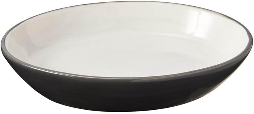 SPOT Two Tone Gray Oval Cat Food Dish - Ceramic Plate with Low Edges, Saucer with Whisker-Friendly Shape and Low-Profile Sides, Ideal for Wet or Dry Cat Food, Dishwasher Safe, 6 inch (1 Cup- 8 Oz)