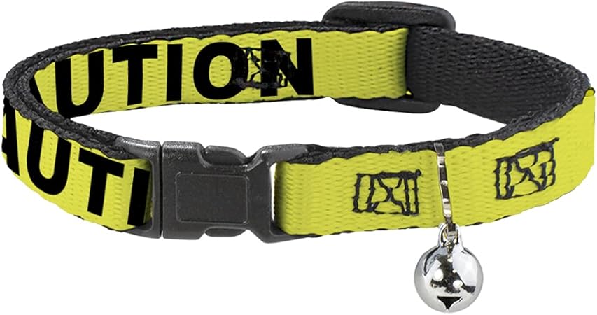 Buckle-Down Cat Collar Breakaway Caution Yellow Black 8 to 12 Inches 0.5 Inch Wide