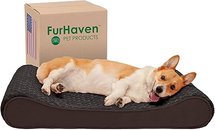 Furhaven Memory Foam Dog Bed for Large/Medium Dogs w/ Removable Washable Cover, For Dogs Up to 38 lbs - Ultra Plush Faux Fur & Suede Luxe Lounger Contour Mattress - Chocolate, Large