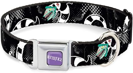 Buckle-Down Dog Collar Seatbelt Buckle Beetlejuice Sandworm Healftone Repeat Black Gray 15 to 26 Inches 1.0 Inch Wide,DC-SB-WMVS-WWMV002-1.0-L