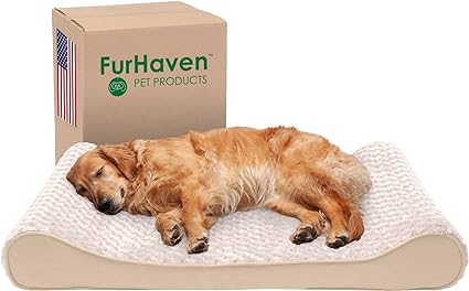 Furhaven Orthopedic Dog Bed for Large Dogs w/ Removable Washable Cover, For Dogs Up to 75 lbs - Ultra Plush Faux Fur & Suede Luxe Lounger Contour Mattress - Cream, Jumbo/XL