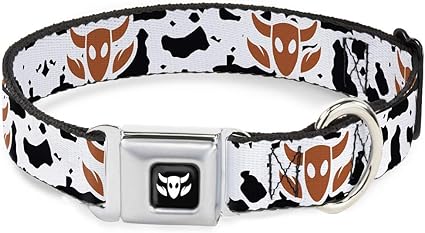 Dog Collar Seatbelt Buckle Toy Story Woody Bounding Cowboy Bull Cow White Black Brown 13 to 18 Inches 1.5 Inch Wide