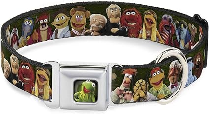 Dog Collar Seatbelt Buckle Muppets 20 Character Group Pose Greens 15 to 26 Inches 1.0 Inch Wide