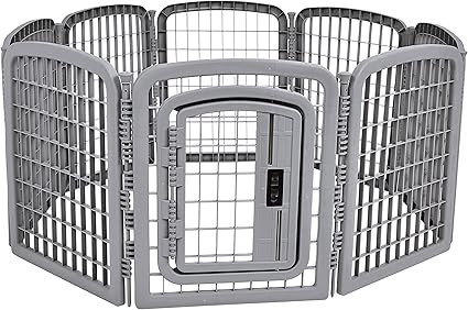 Amazon Basics 8-Panel Octagonal Plastic Pet Pen Fence Enclosure With Gate, 59 x 58 x 28 Inches, Grey