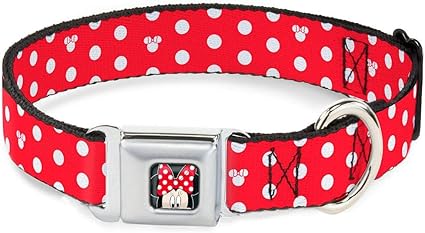 Buckle-Down Seatbelt Buckle Dog Collar - Minnie Mouse Polka Dot/Mini Silhouette Red/White - 1