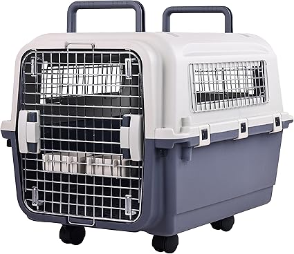 Elevon Plastic Kennels Pet Carrier Rolling Plastic Airline Approved Wire Door Travel Dog Crate, Medium (26.5