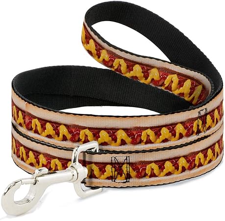 Dog Leash Hot Dog Mustard Ketchup Vivid 6 Feet Long 0.5 Inch Wide