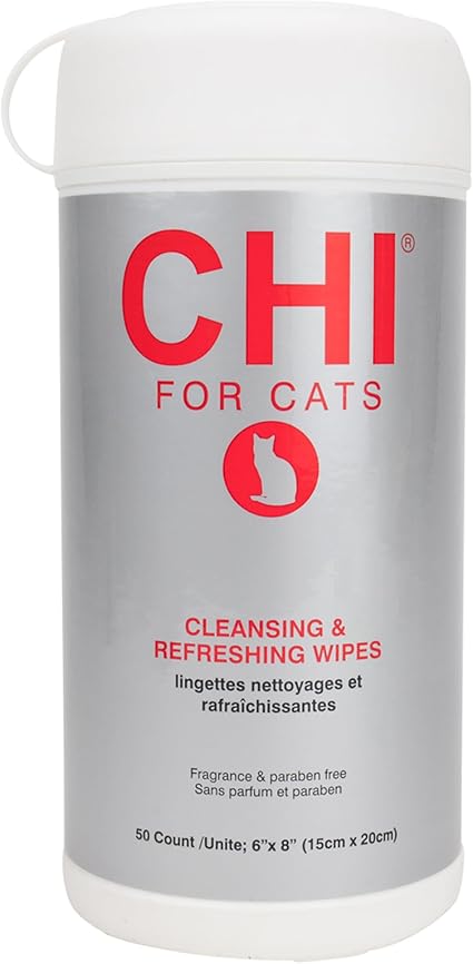 CHI for Cats Cleansing and Refreshing Wipes for Cats, 50 Count | Best Cat Wipes for Cats Who Hate Baths | Sulfate & Paraben Free, pH Balanced for Cats, Made in The USA