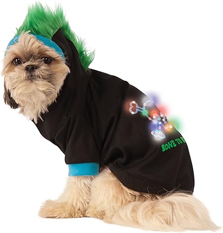 Rubie's LED Light-Up Halloween Hoodie Dog Costume, Black / Blue / Green