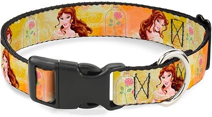 Buckle-Down Plastic Clip Collar - Belle Poses/Enchanted Rose/Story Script Yellow/Pinks - 1