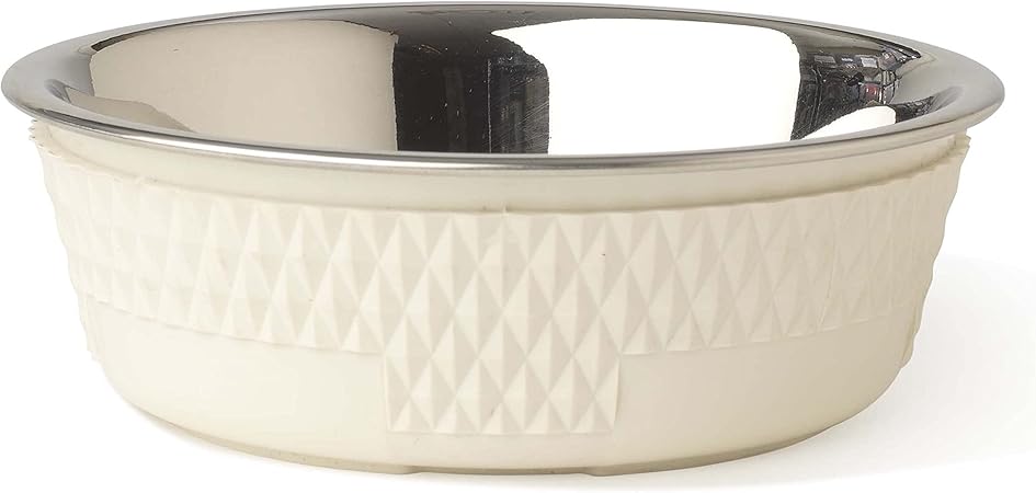 PetRageous 16009 Kona Stainless Steel Non-Slip Dishwasher Safe Dog Bowl 1.75-Cup 5.5-Inch Diameter 1.75-Inch Tall for Small and Medium Dogs and Cats 14-Ounce, White