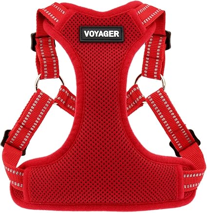 Best Pet Supplies Voyager Adjustable Dog Vest Harness Breathable No Pull Harness for Small, Medium, Large Dogs, Heavy Duty Harness for Walking, Jogging, Easy Step-in, Reflective Stripes - (Red), M