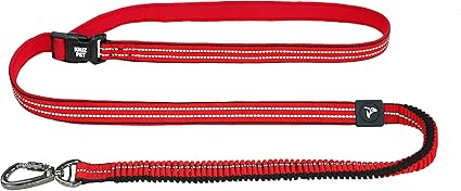 KRUZ PET KZV2072-03S 6 FT Bungee Leash – Wearable Jogging Leash – Over The Shoulder Hands Free Leash – Strong Reflective Heavy Duty Safety Leash with Locking Carabiner Clip, Small, Red