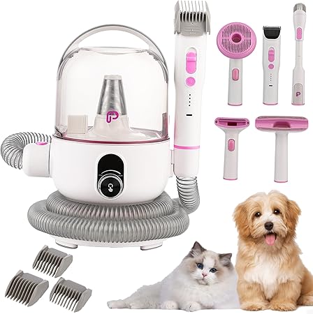 Garvee Pet Grooming Vacuum, 13.4Kpa Suction Power, 2L Large Capacity Hair Storage, 5 Professional Pet Grooming Tools for Dogs Cats, Orange/Pink