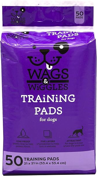 Wags & Wiggles Training Pads For Dogs, 50 Count | Puppy Pee Pads For Dogs | Dog and Puppy Supplies | Dog Training Pads, Strong and Absorbent Training Pads