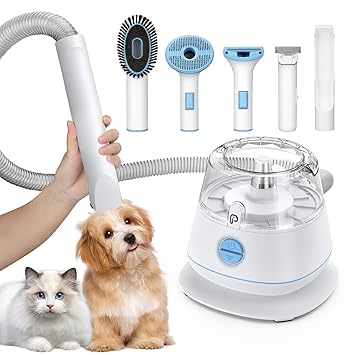 Pet Grooming Vacuum Use Conical 360-degree Air Intake Metal Mesh Design Not Easy to Block, Low Noise Pet Hair Vacuum with 5 Pet Grooming Tools for Shedding Pet Hair