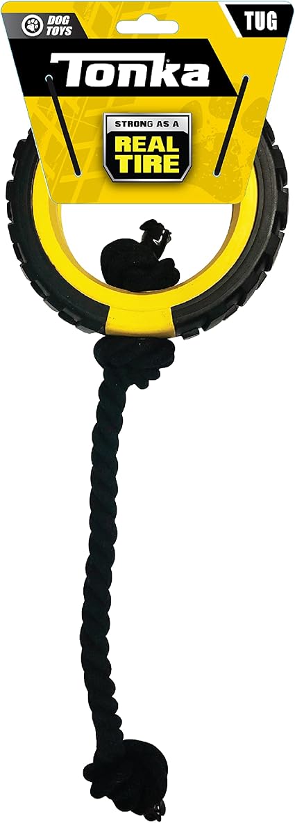 Tonka Mega Tread Rope Tug Dog Toy, Lightweight, Durable and Water Resistant, 15 Inches, for Medium/Large Breeds, Single Unit, Yellow/Black