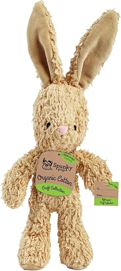 Spunky Pup Organic Cotton Dog Toy | Squeaky Plush Dog Toy | Large Bunny (Assorted Random Colors: White OR Brown)