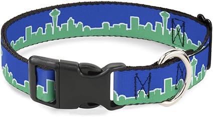 Buckle-Down Cat Collar Breakaway Seattle Skyline Blue Green 6 to 9 Inches 0.5 Inch Wide