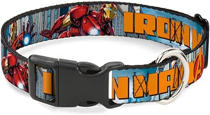 Buckle-Down Cat Collar Breakaway Iron Man Avengers Logo Cityscape 6 to 9 Inches 0.5 Inch Wide