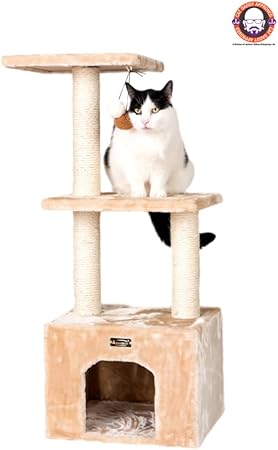 Armarkat 3-Tier Cat Tree Real Wood Furniture with Sisal Scartching Post, Beige, 16