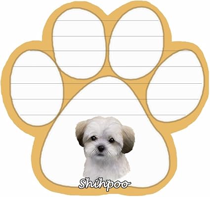 Shihpoo Notepad With Unique Die Cut Paw Shaped Sticky Notes 50 Sheets Measuring 5 by 4.7 Inches Convenient Functional Everyday Item Great Gift For Shihpoo Lovers and Owners