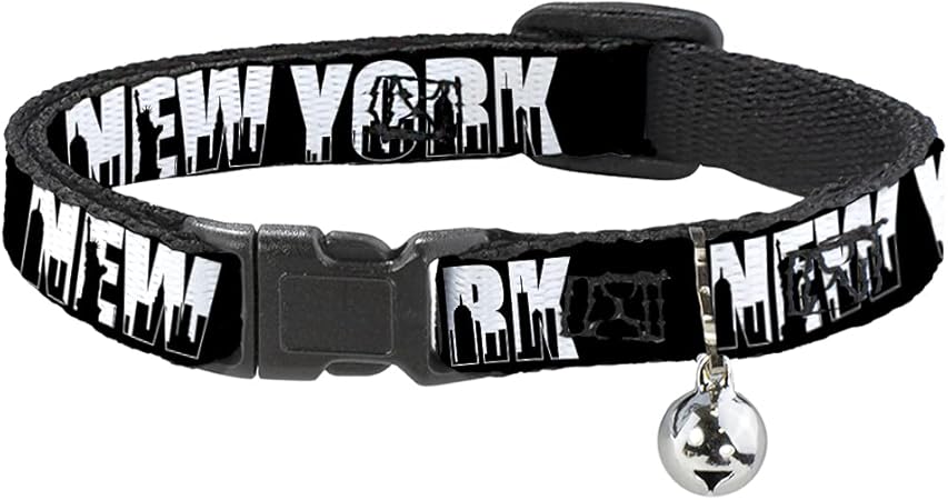 Cat Collar Breakaway New York Bold Skyline Silhouette Black White Black 8 to 12 Inches 0.5 Inch Wide