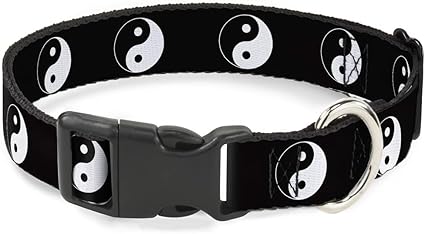 Buckle-Down Plastic Clip Collar - Yin Yang Symbol Black/White - 1