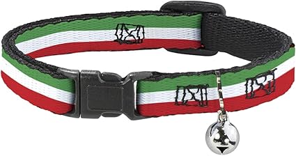 Buckle-Down Cat Collar Breakaway Stripes Green White Red 8 to 12 Inches 0.5 Inch Wide