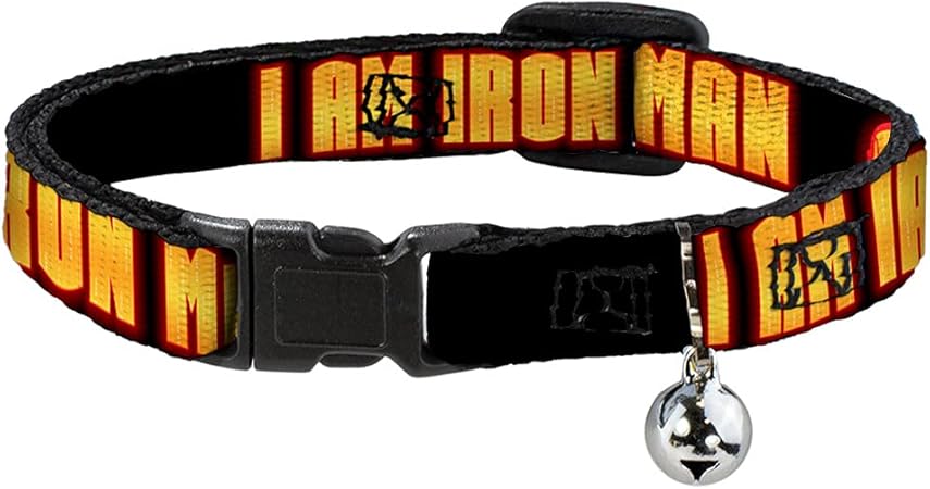 Cat Collar Breakaway Iron Man Face I Am Iron Man Black Yellow Glow 8 to 12 Inches 0.5 Inch Wide