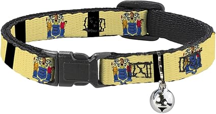 Cat Collar Breakaway New Jersey Flags Black 8 to 12 Inches 0.5 Inch Wide