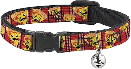 Cat Collar Breakaway Pizza Man Plaid Red 8 to 12 Inches 0.5 Inch Wide